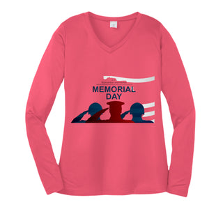 Womens Long Sleeve V-Neck Tee - Memorial Day