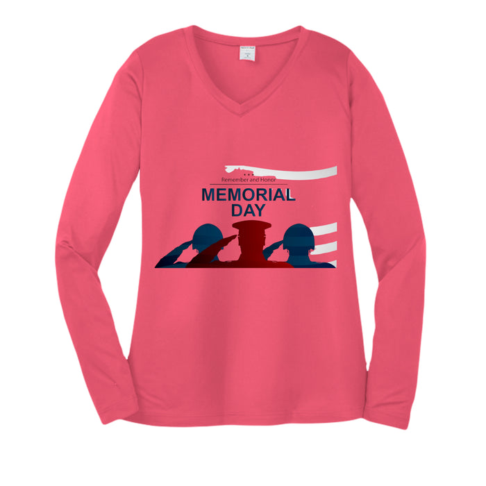 Womens Long Sleeve V-Neck Tee - Memorial Day