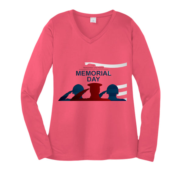 Womens Long Sleeve V-Neck Tee - Memorial Day
