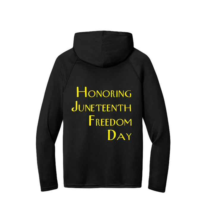 Men's Long-Sleeve Hooded T-shirt Honoring Juneteenth Freedom