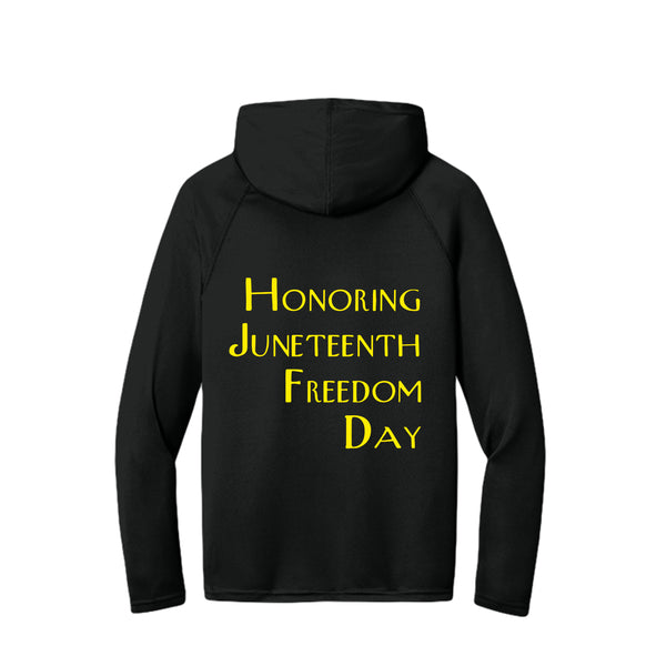 Men's Long-Sleeve Hooded T-shirt Honoring Juneteenth Freedom