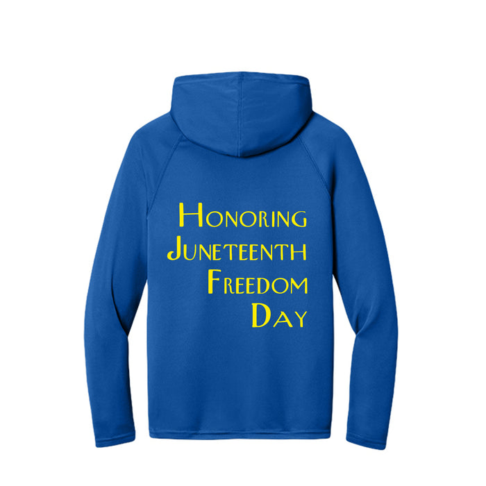 Men's Long-Sleeve Hooded T-shirt Honoring Juneteenth Freedom