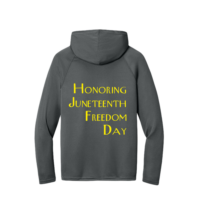 Men's Long-Sleeve Hooded T-shirt Honoring Juneteenth Freedom