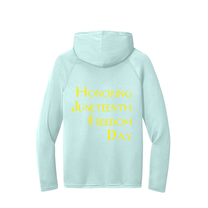 Men's Long-Sleeve Hooded T-shirt Honoring Juneteenth Freedom