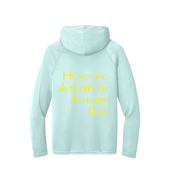Men's Long-Sleeve Hooded T-shirt Honoring Juneteenth Freedom