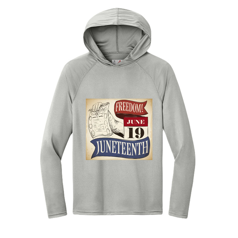 Men's Long-Sleeve Hooded T-shirt Honoring Juneteenth Freedom