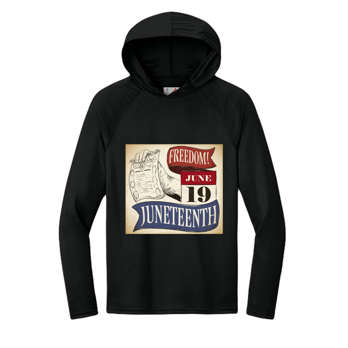 Men's Long-Sleeve Hooded T-shirt Honoring Juneteenth Freedom