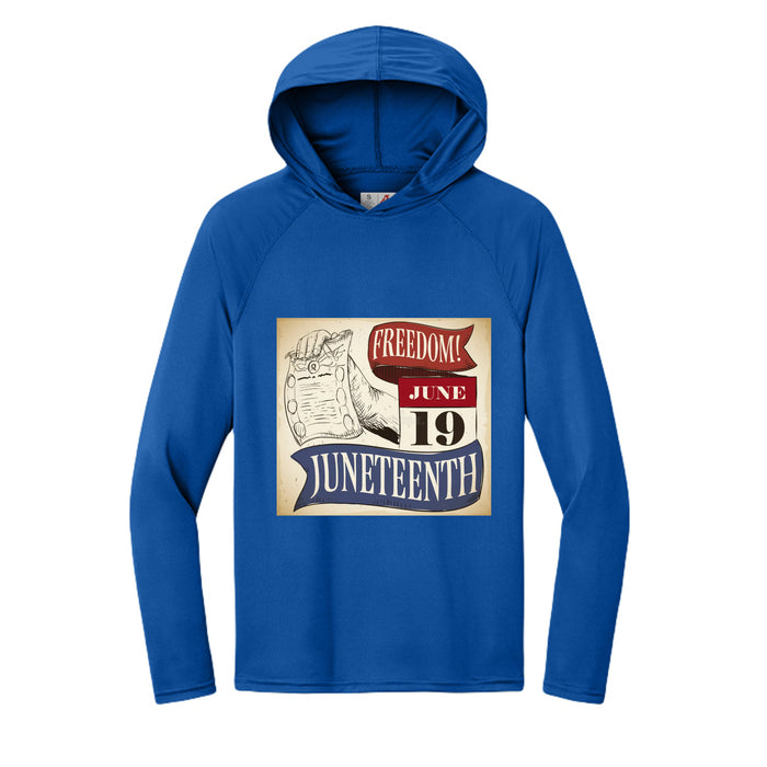 Men's Long-Sleeve Hooded T-shirt Honoring Juneteenth Freedom