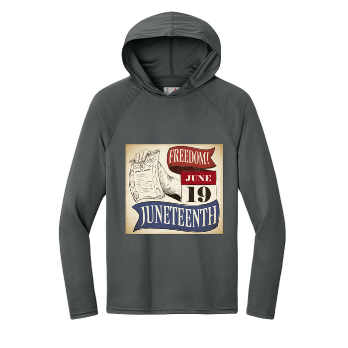 Men's Long-Sleeve Hooded T-shirt Honoring Juneteenth Freedom
