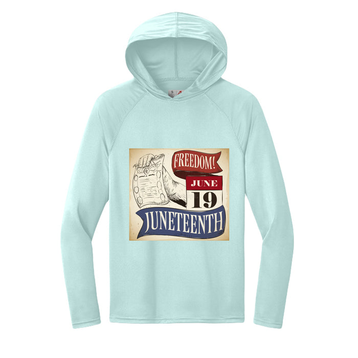 Men's Long-Sleeve Hooded T-shirt Honoring Juneteenth Freedom