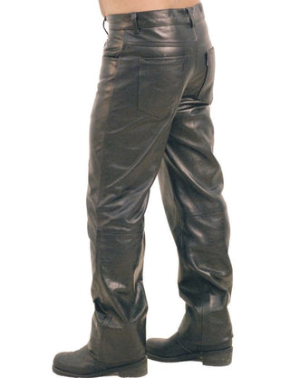 Louie Men's High Quality Real Leather Pants Black