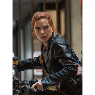 Scarlett Johansson Leather Biker Jacket Black
