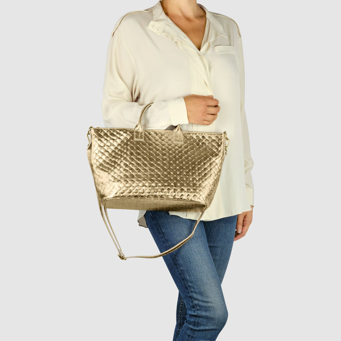 Urbino Metallic Suede Top-Handle Bag