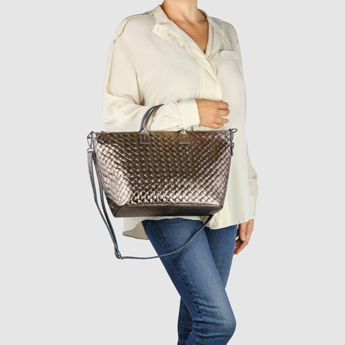 Urbino Metallic Suede Top-Handle Bag