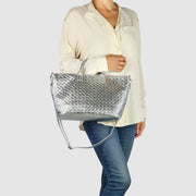 Urbino Metallic Suede Top-Handle Bag