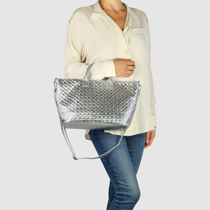 Urbino Metallic Suede Top-Handle Bag