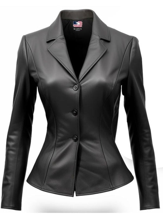 Women’s Black Leather Blazer Coat