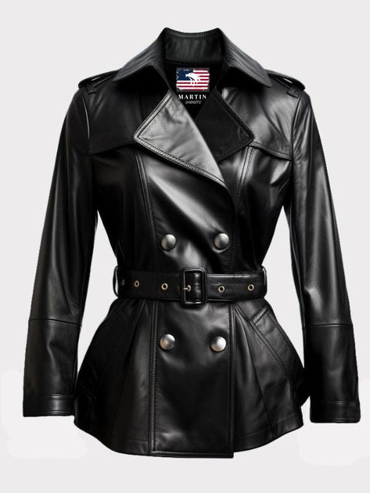 Women Black Leather Winter Coat – Belted Style
