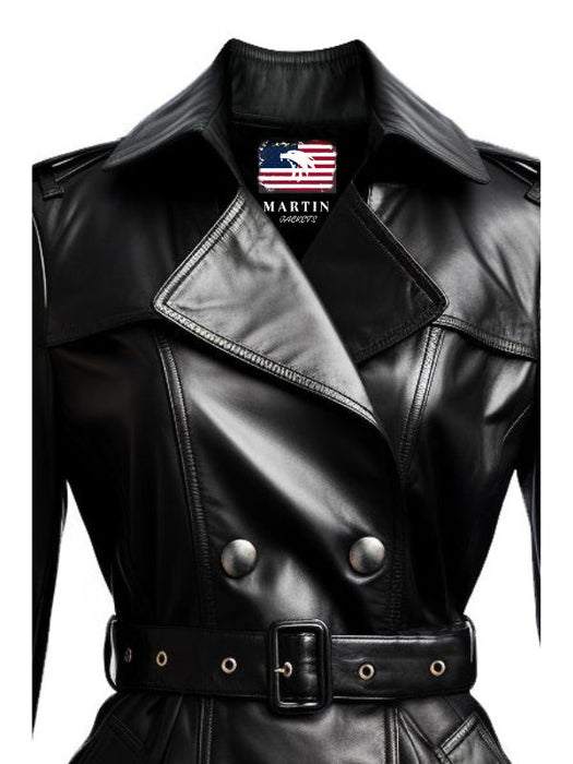 Women Black Leather Winter Coat – Belted Style