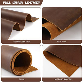 12''X24'' Genuine Leather Sheets for Crafts Full Grain Leather Tooling Leather (2mm) Thick Cowhide Leather Pieces Square, Dark Brown
