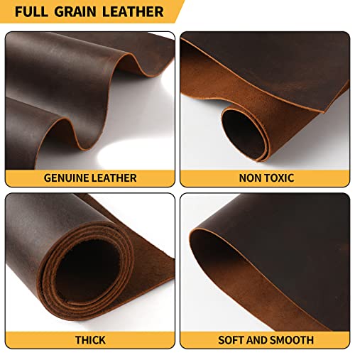 12''X24'' Full Grain Leather Tooling Leather (2mm) Thick Cowhide Leather Pieces Square, Red Brown