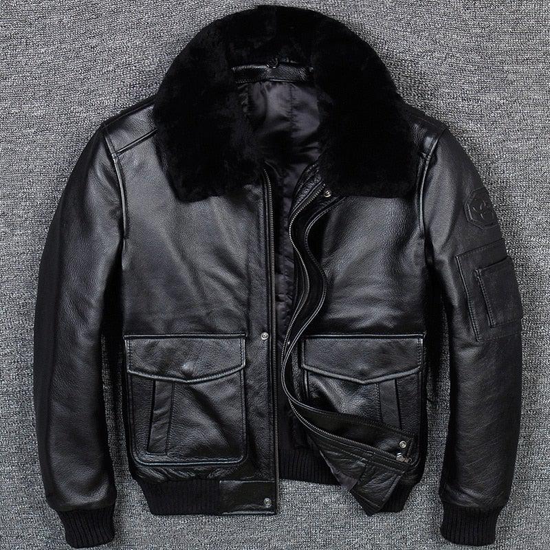 A2 USAF Pilot Leather Flight Jacket with Faux Fur Collar