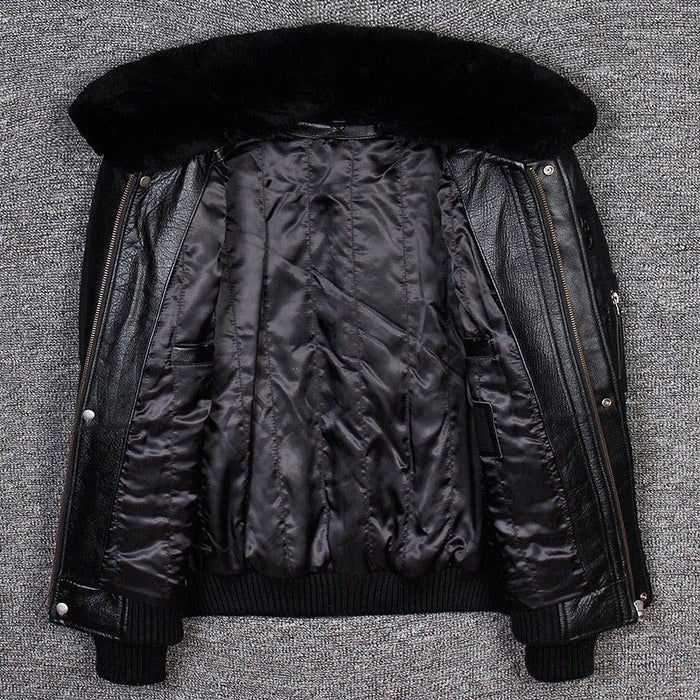 Men's White Faux Fur Black Leather Jacket