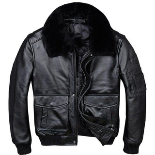 A2 USAF Pilot Leather Flight Jacket with Faux Fur Collar