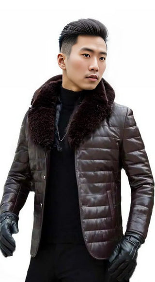 Bran Genuine Leather Jacket Men Real Sheepskin w Down-Mens Leather Jacket-Inland Leather Co.-black-XL-Inland Leather Co.