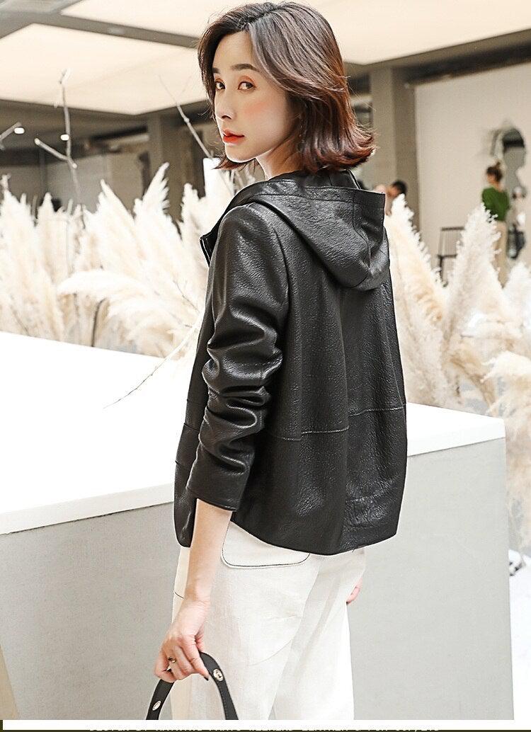 Casual Genuine Womens Leather Coat-Womens Leather Coat-Inland Leather Co.-Black-S-Inland Leather Co.