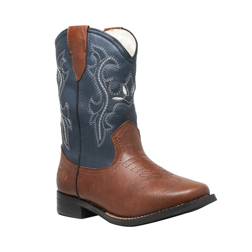 Children's 8" Western Pull On Navy Blue Leather Boots-Childrens Leather Boots-Inland Leather Co-6-NAVY/BROWN-M-Inland Leather Co
