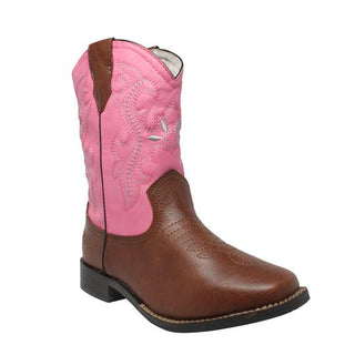 Children's 8" Western Pull on Pink Leather Boots-Childrens Leather Boots-Inland Leather Co-Inland Leather Co