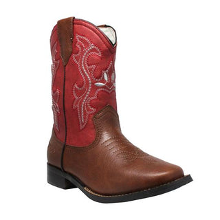 Children's 8" Western Pull on Red Leather Boots-Childrens Leather Boots-Inland Leather Co-2-Red/Brown-M-Inland Leather Co