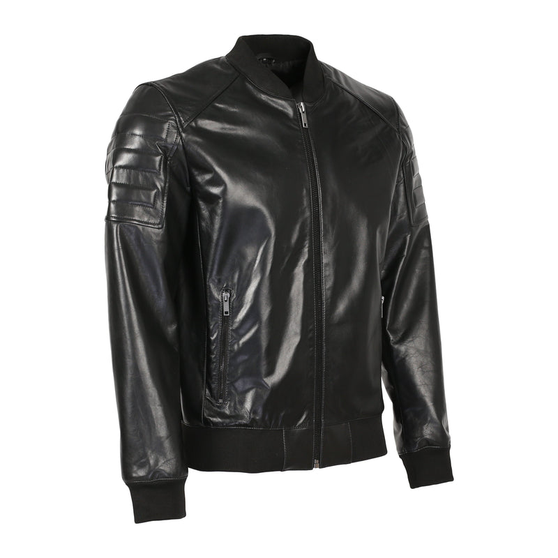 Cicero Men's New Zealand Leather Bomber Jacket-Mens Leather Jacket-Inland Leather Co.-Black-S-Inland Leather Co.