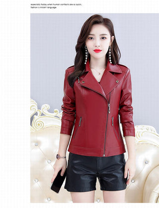 Clarice Red Leather Biker Jacket Women-Womens Leather Jacket-Inland Leather Co.-Black-M-Inland Leather Co.