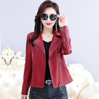Clarice Red Leather Biker Jacket Women-Womens Leather Jacket-Inland Leather Co.-Red-M-Inland Leather Co.
