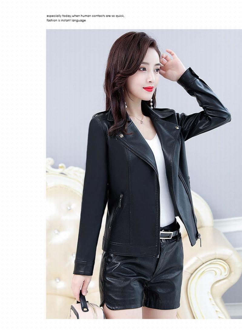 Clarice Red Leather Biker Jacket Women-Womens Leather Jacket-Inland Leather Co.-Black-M-Inland Leather Co.