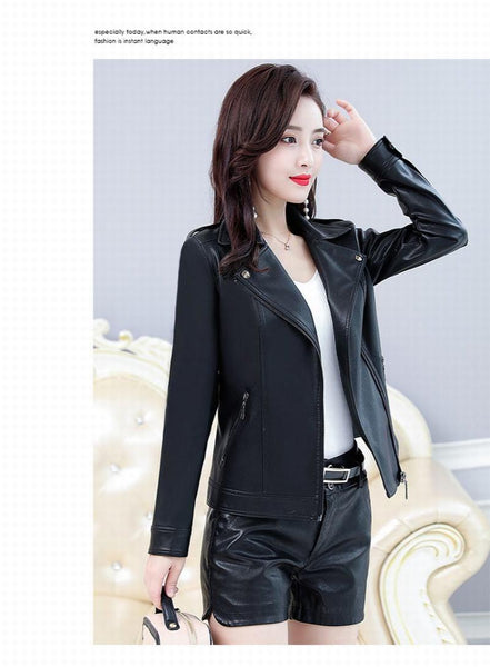 Clarice Red Leather Biker Jacket Women-Womens Leather Jacket-Inland Leather Co.-Black-M-Inland Leather Co.