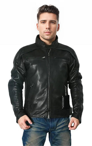 Classic Mens Straight Cow Leather Jacket-Mens Leather Jacket-Inland Leather Co.-Black-M-Inland Leather Co.