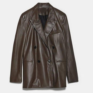 Coena Vintage Brown Double Breasted Leather Coat-Womens Leather Coat-Inland Leather Co.-Brown-M-Inland Leather Co.