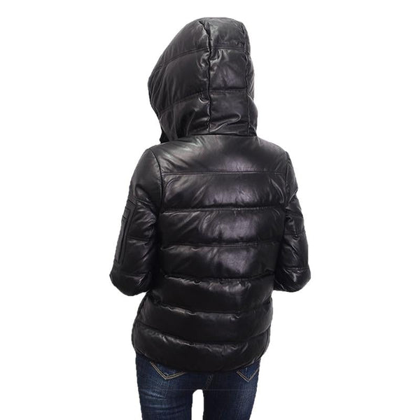 Contra 2020 Black Genuine Hooded Womens Leather Puffer Jacket-Womens Leather Jacket-Inland Leather Co.-black-XXXL-Inland Leather Co.