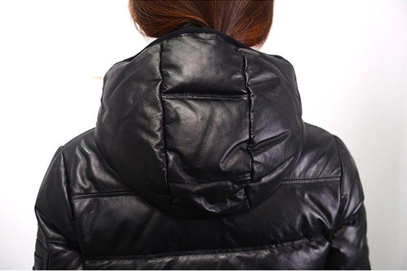 Contra 2020 Black Genuine Hooded Womens Leather Puffer Jacket-Womens Leather Jacket-Inland Leather Co.-black-XXXL-Inland Leather Co.