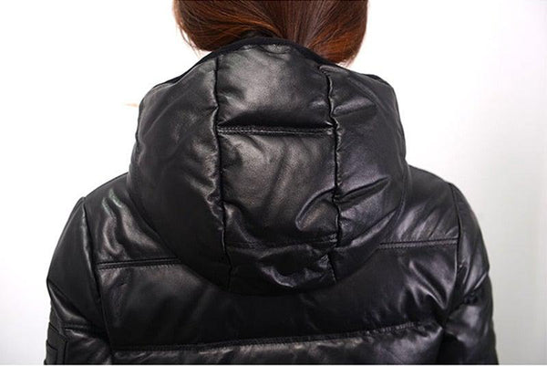 Contra 2020 Black Genuine Hooded Womens Leather Puffer Jacket-Womens Leather Jacket-Inland Leather Co.-black-XXXL-Inland Leather Co.