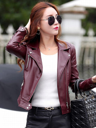 Fall Genuine Leather Motorcycle Jacket for Women-Womens Leather Jacket-Inland Leather Co.-Burgundy-XXXL-Inland Leather Co.