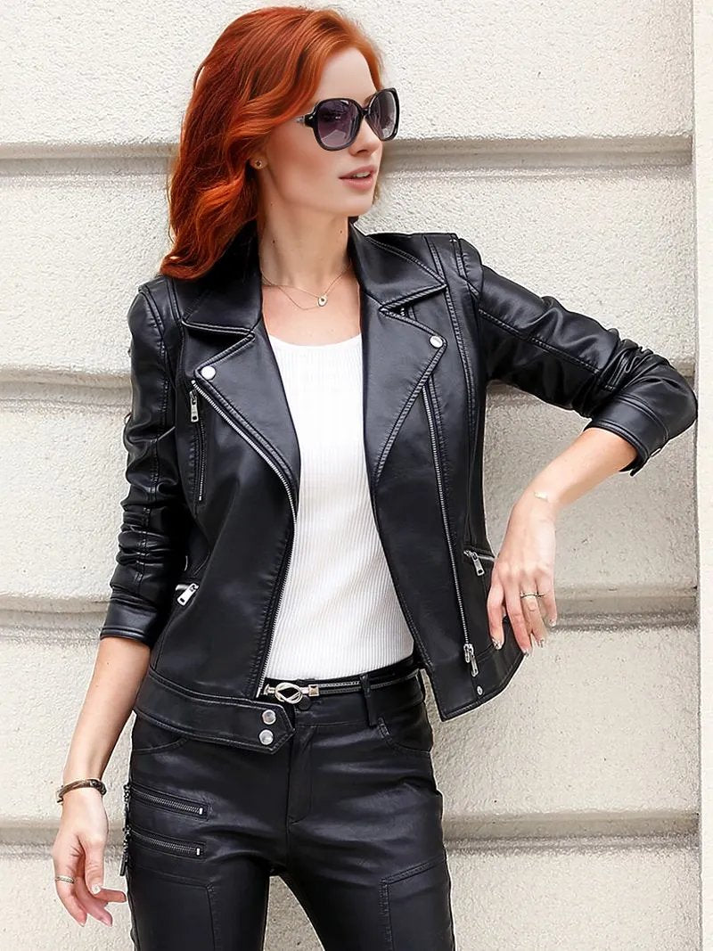 Ladies leather hotsell biker jacket