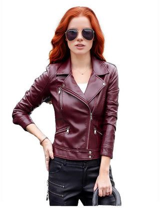 Fall Genuine Leather Motorcycle Jacket for Women-Womens Leather Jacket-Inland Leather Co.-Burgundy-XXXL-Inland Leather Co.