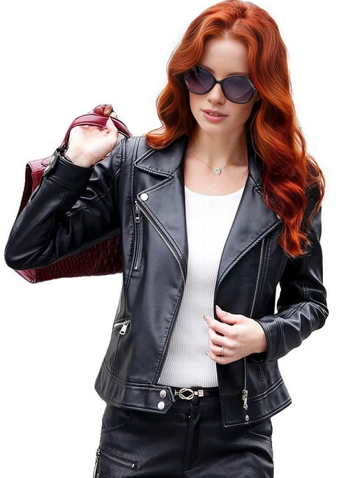 Fall Genuine Leather Motorcycle Jacket for Women-Womens Leather Jacket-Inland Leather Co.-Burgundy-XXXL-Inland Leather Co.