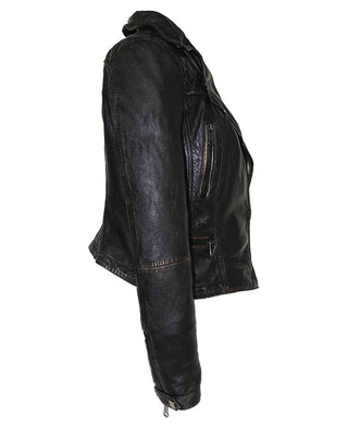 Csandra Womens Rugged Vintage Motorcycle Leather Jacket