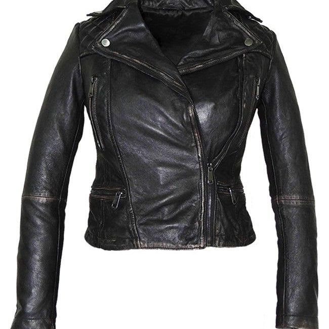 Csandra Womens Rugged Vintage Motorcycle Leather Jacket