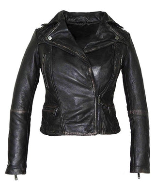 Csandra Womens Rugged Vintage Motorcycle Leather Jacket-Womens Leather Jacket-Inland Leather Co.-Inland Leather Co.
